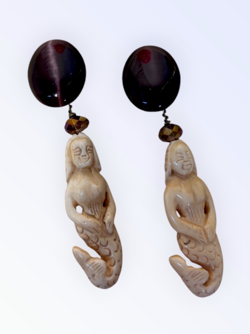 Hand-Carved Bone Mermaid Pendant clip on